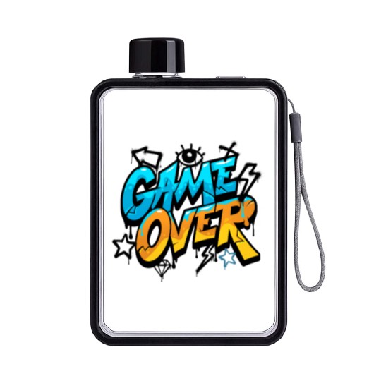 Blue and Yellow Graffiti Game Over Flat Water Bottles 2025