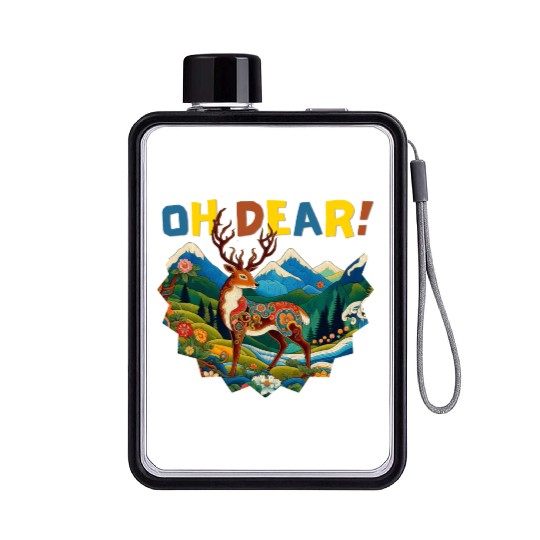 Oh-Dear-Wanderlust-Deer-in-Jungle-Tibetan-Folk-Art Flat Water Bottles