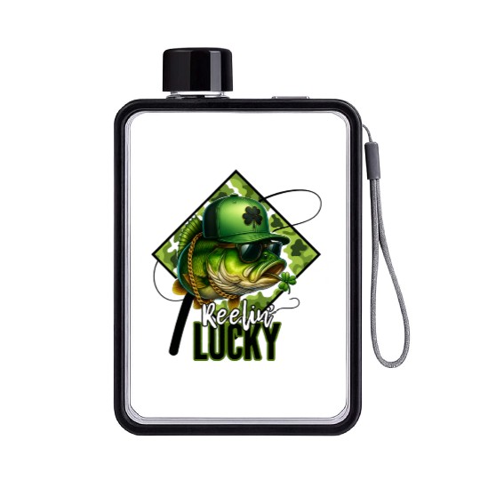Reelin' Lucky Bass Fish Flat Water Bottles