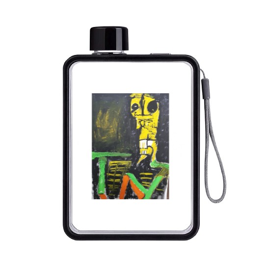 Abstract Yellow Figure with LUV Text Flat Water Bottles