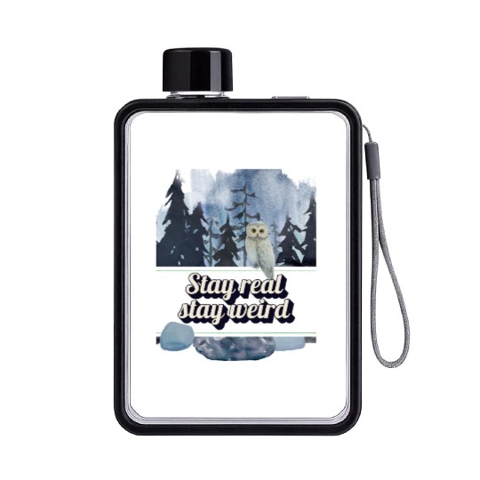 Stay Real Stay Weird – Forest Owl Flat Water Bottles