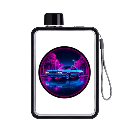 Retro Neon Car 80s Aesthetic Night Design Flat Water Bottles