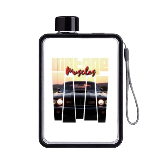 Vintage Muscle Car Sunset Poster Retro American Flat Water Bottles