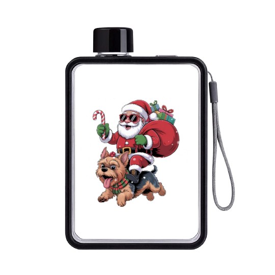Santa Claus Yorkie Dog Christmas In July Flat Water Bottles