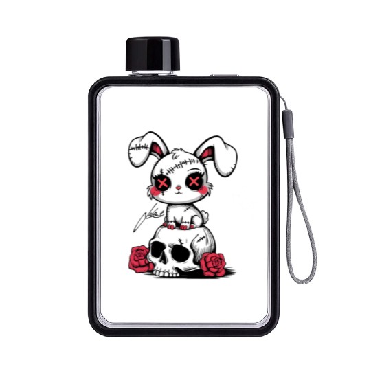 Gothic Bunny on Skull – Cute but Deadly Flat Water Bottles