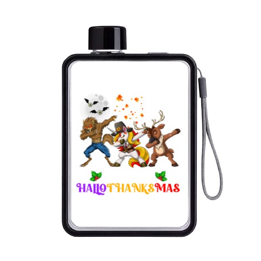 Happy Hallothanksmas Dabbing werewolf Unicorn Deer Flat Water Bottles