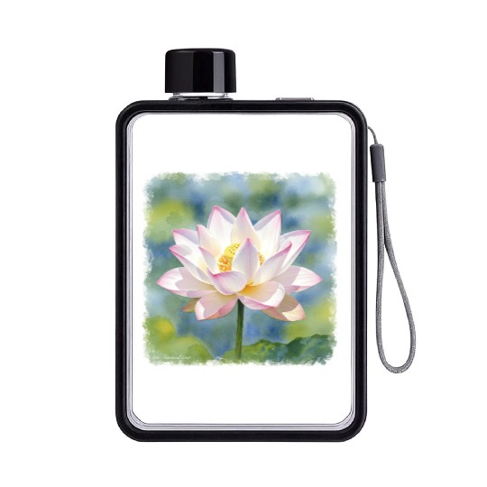 Serene Water Lily Floral Print Flat Water Bottles