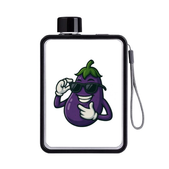 Cool eggplant vegetable design with sunglasses car Flat Water Bottles