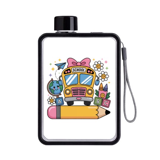 Back to School Bus Flat Water Bottles - Add Name in Pencil Area