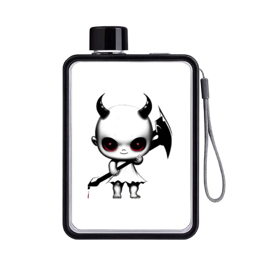 Cute Demon Baby with Horns and Bat Wings Flat Water Bottles