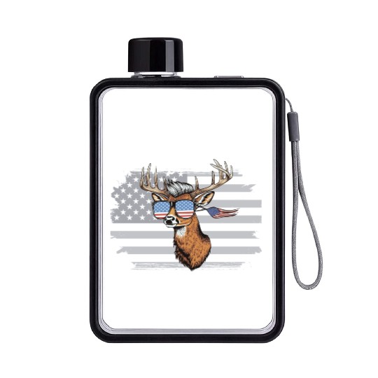 'Merica Deer with mullet American Flag Sunglasses Flat Water Bottles