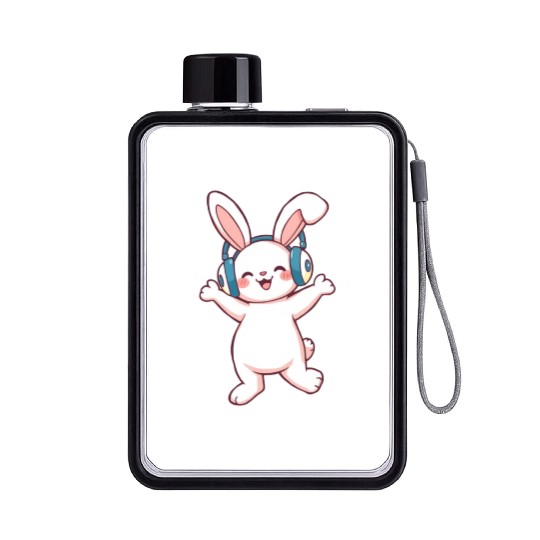 Joyful Bunny with Headphones Flat Water Bottles