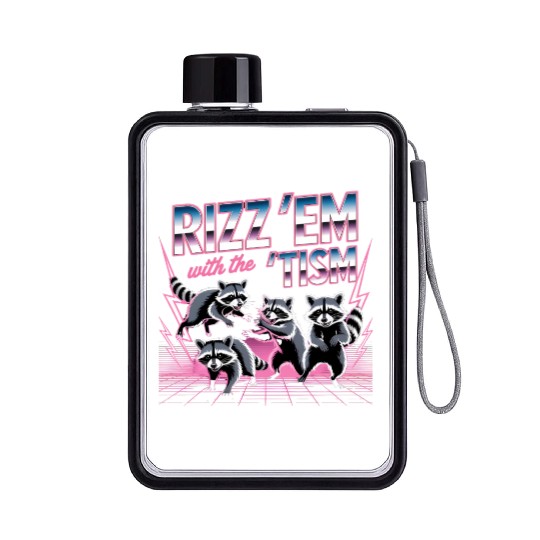 Funny Raccoon Flat Water Bottles Rizz Em With The Tism