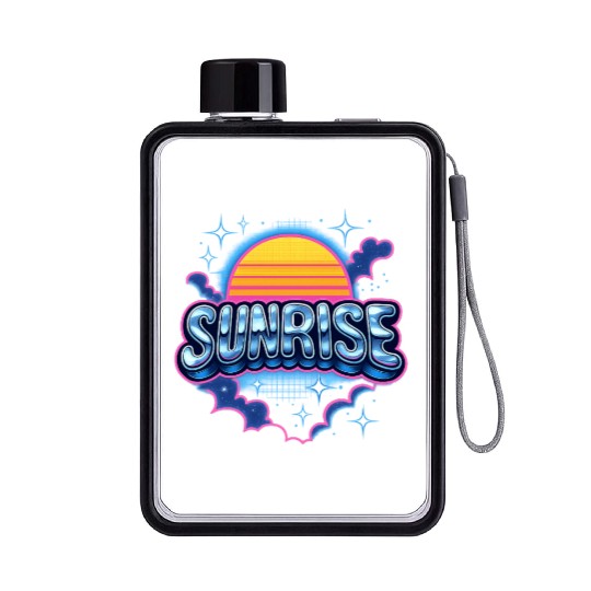 Retro Sunrise Neon Design Flat Water Bottles