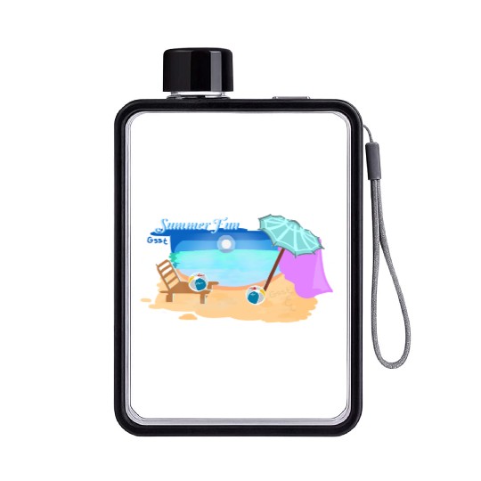 Summer Beach Scene Illustration Flat Water Bottles