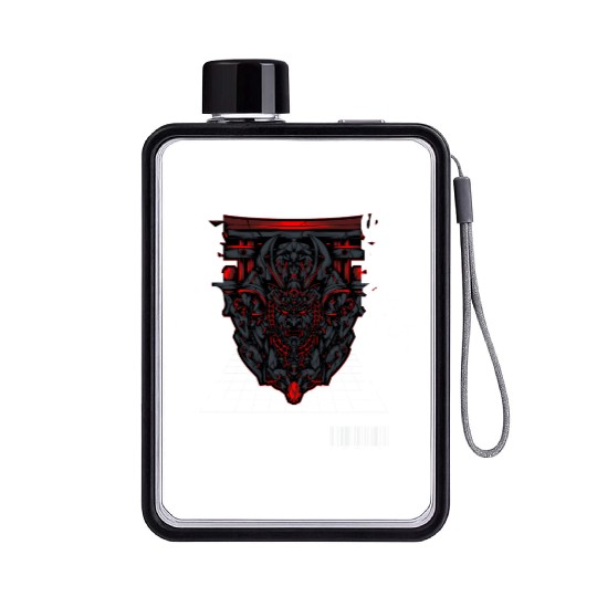 Futuristic Demonic Warrior Mask Flat Water Bottles
