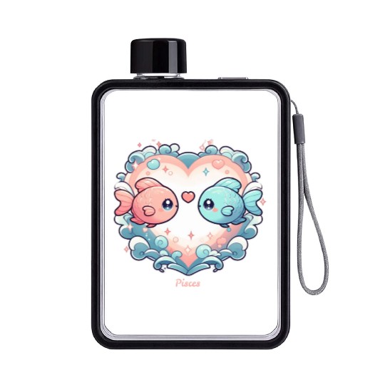 Celestial Pisces Love Heart Illustration Flat Water Bottles