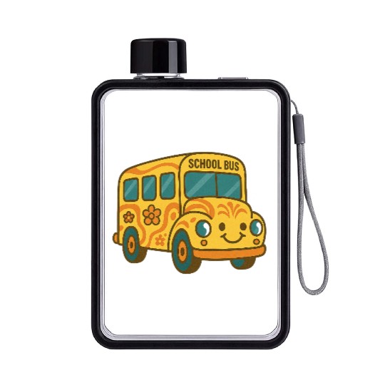 Cute Yellow School Bus Back to School Fun Flat Water Bottles