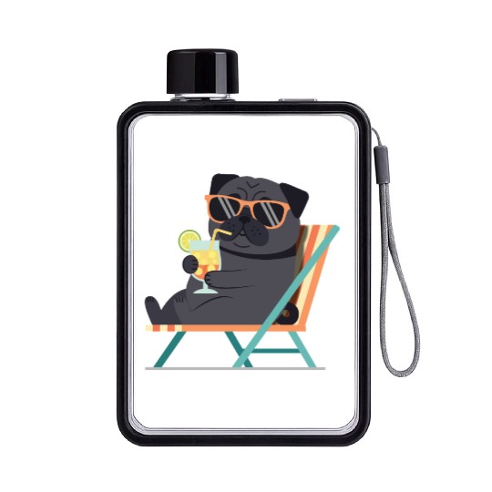 Chill Pug with Sunglasses and Lemonade Flat Water Bottles