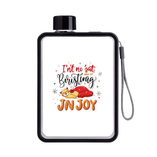 Festive Cat Joy Christmas Design Flat Water Bottles