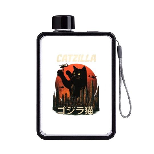 Vintage Catzilla: Funny Cat Monster Flat Water Bottles