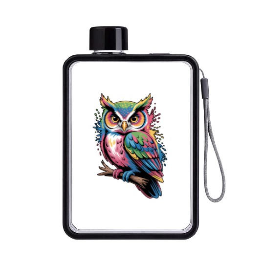 Colorful Owl With Colorful Details Flat Water Bottles