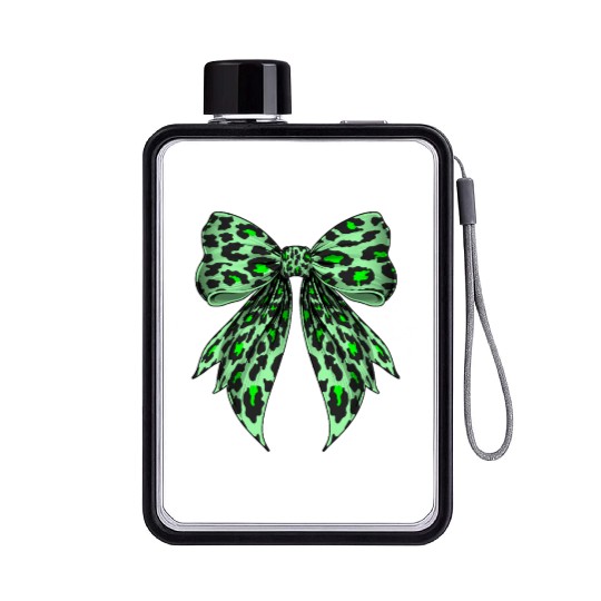 Coquette Bow Cheetah Animal Pattern Lime Green Flat Water Bottles