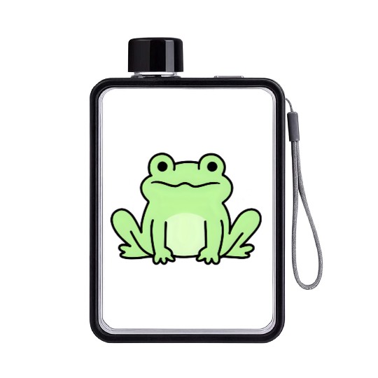 Lime Green Cartoon Frog Design Flat Water Bottles
