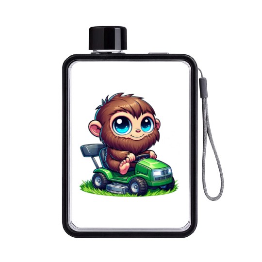 Cute Bigfoot Sasquatch lawn mower gardening chibi Flat Water Bottles