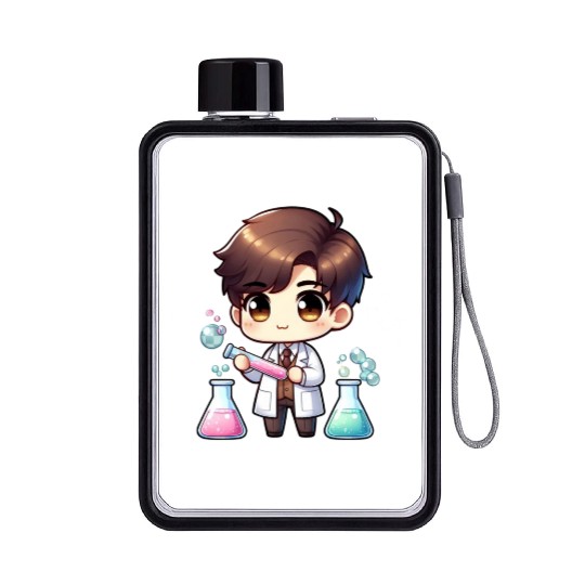 Cute Scientist Chibi Illustration Flat Water Bottles