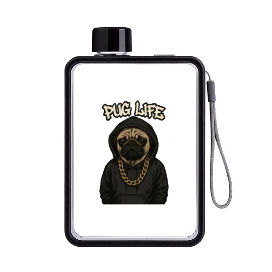 Urban Pug with Streetwear Style Flat Water Bottles