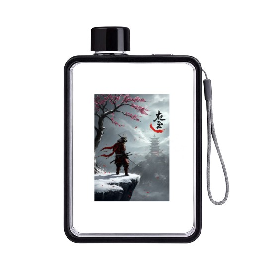 Samurai Warrior Under Cherry Blossom Tree Flat Water Bottles