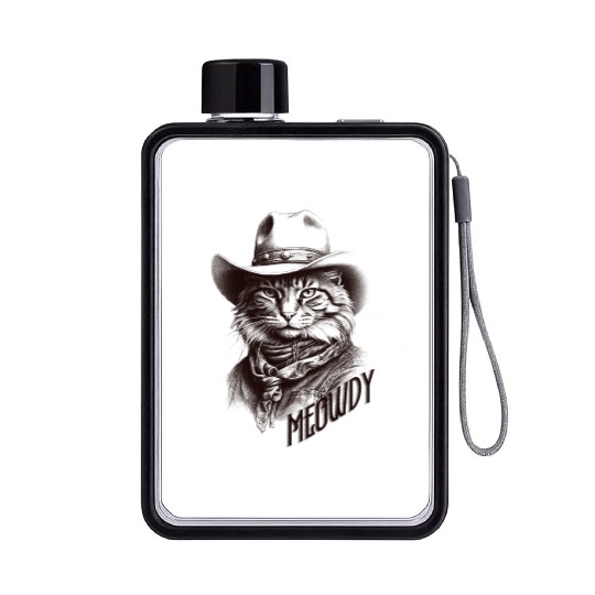 Western Cat Cowboy Funny Meowdy Wild West  Flat Water Bottles