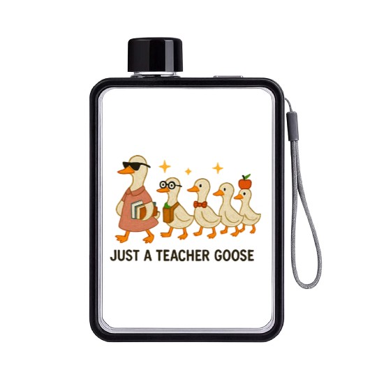 Whimsical Teacher Goose with Ducklings Flat Water Bottles
