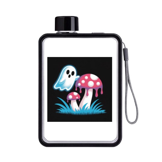 Whimsical Ghost and Mushrooms Illustration Flat Water Bottles