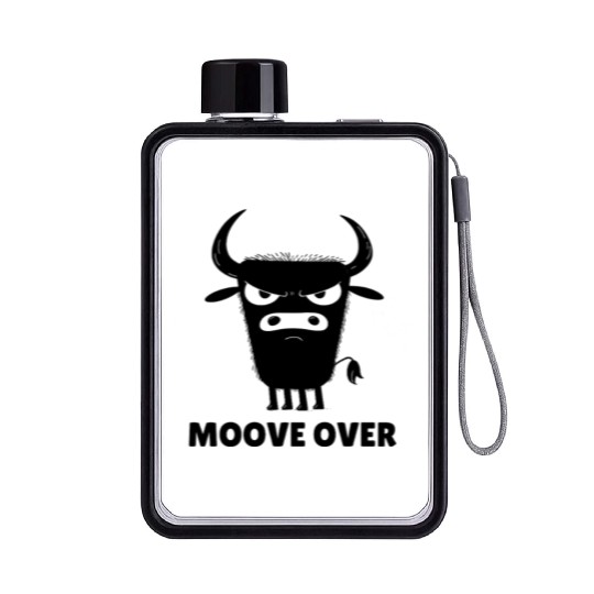 Moove Over Funny Cow Pun Cute Angry Cow design Flat Water Bottles