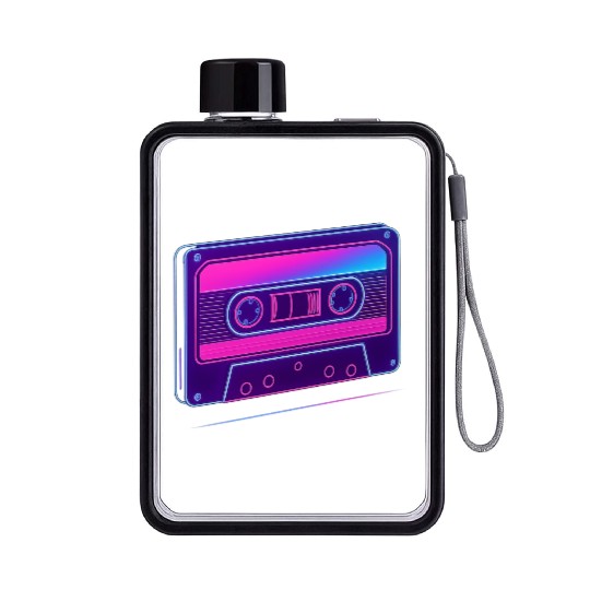 Neon Cassette Tape Retro Design Flat Water Bottles