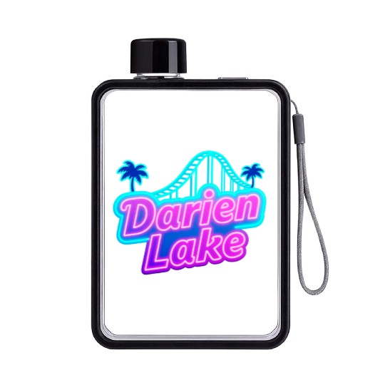 Neon Daren Lake Sign with Roller Coaster and Palms Flat Water Bottles
