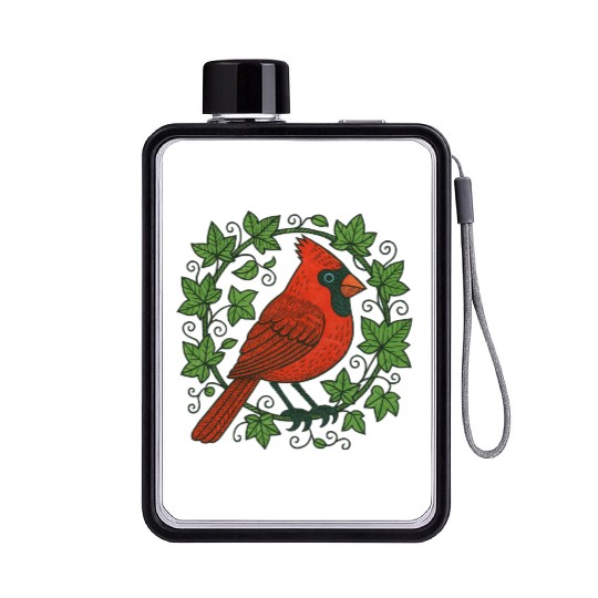 Vibrant Cardinal Amidst Ivy Leaves Flat Water Bottles