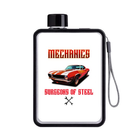 Muscle Car and Steel Mechanics Design Flat Water Bottles