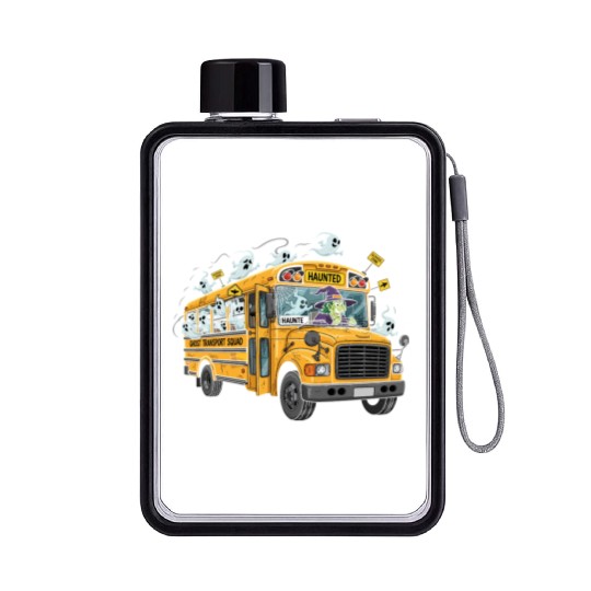 Haunted Ghost Transport School Bus Flat Water Bottles