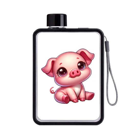 Cute piglet cartoon farm kawaii agriculture farmer Flat Water Bottles