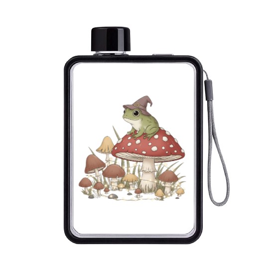 Whimsical Forest Frog in Magic Mushroom Scene Flat Water Bottles