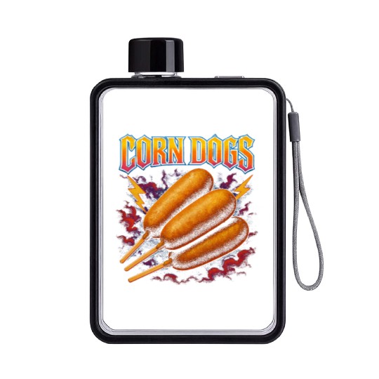 Corn Dogs Favorite Food Funny Weird 90s Corn Dogs Flat Water Bottles