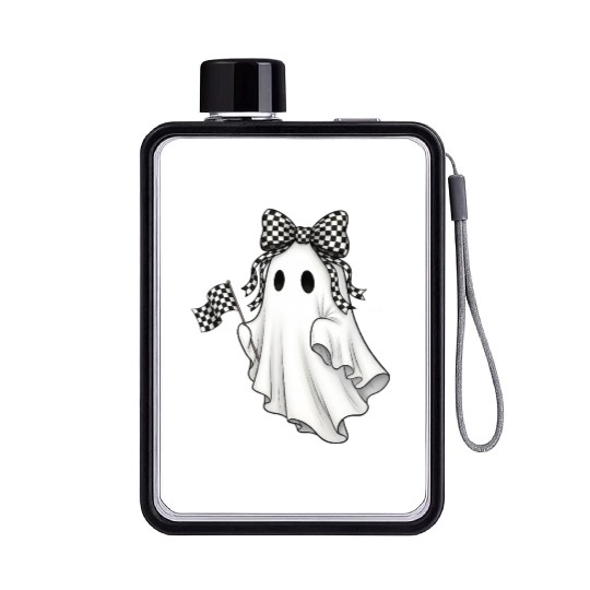 Ghost Boo Checkered Bow Race Day Racing Flag Racer Flat Water Bottles