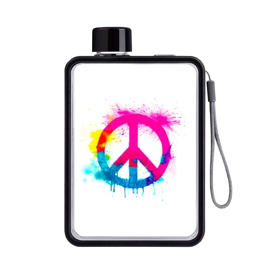 Peace sign neon colors groovy spray paint splatter Flat Water Bottles