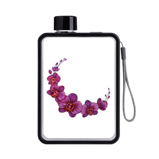 Violet Moon Orchid Flower branch illustration Flat Water Bottles