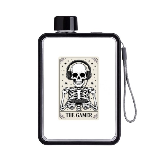 Tarot Card Skeleton Video Game Halloween Gamer Flat Water Bottles