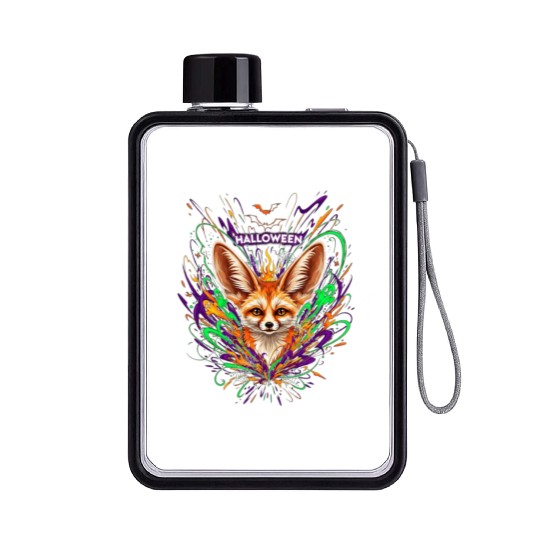 Halloween Fox with Psychedelic Fireworks Flat Water Bottles