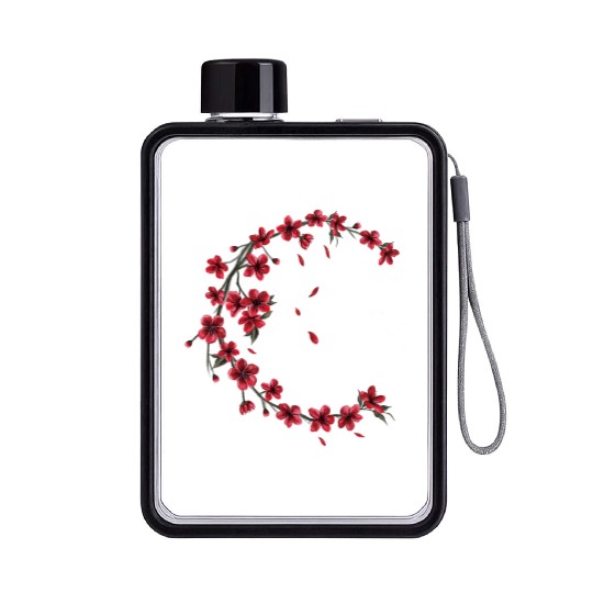 Red Moon Cherry Blossom Sakura Flower Design Flat Water Bottles